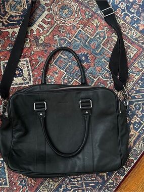 Cole Haan Black Leather Briefcase / Shoulder Bag with Adjustable Strap